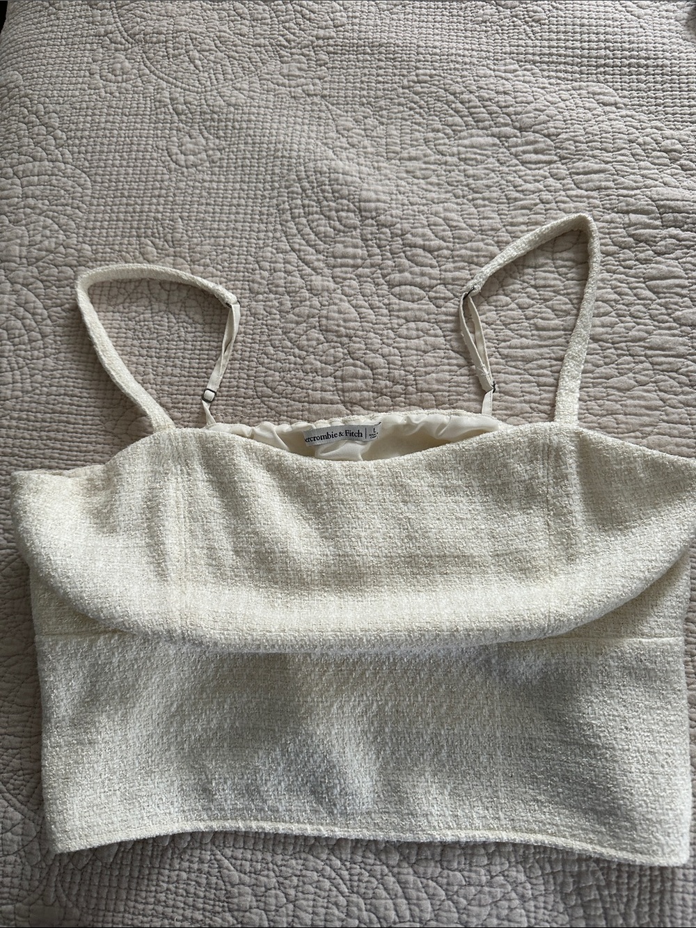 Abercrombie & Fitch Ivory Textured Cropped Cami